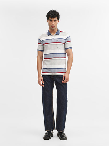 Beige & Red Striped Regular Fit Polo T-Shirt | Greenfibre