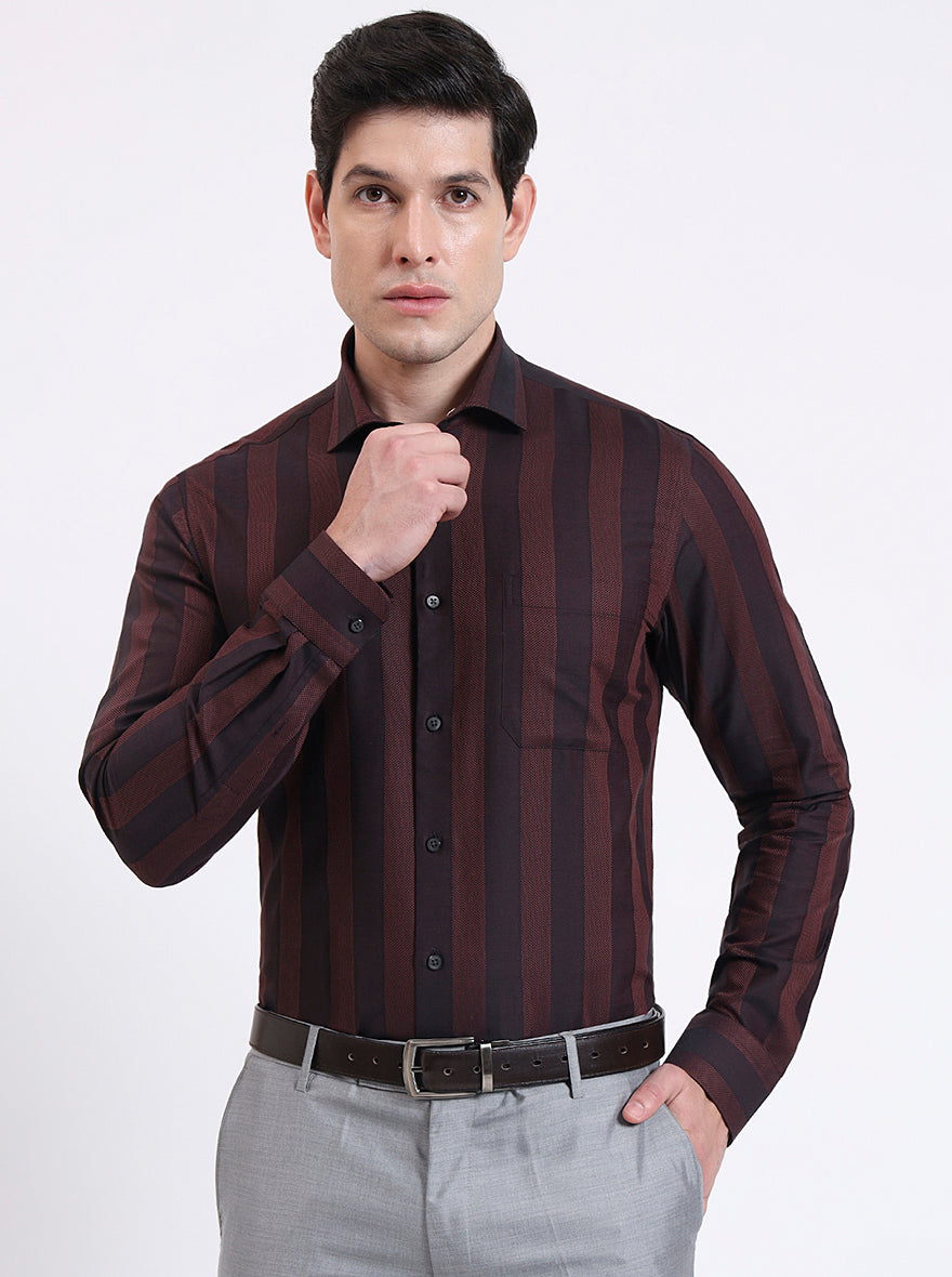 Maroon Striped Slim Fit Formal Shirt | JadeBlue Youth