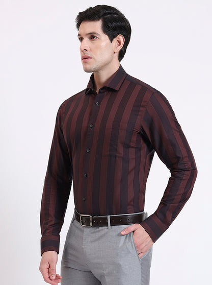 Maroon Striped Slim Fit Formal Shirt | JadeBlue Youth