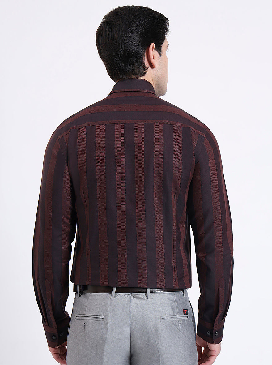 Maroon Striped Slim Fit Formal Shirt | JadeBlue Youth