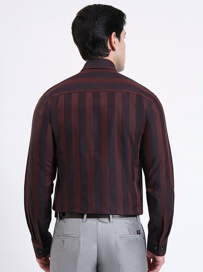 Maroon Striped Slim Fit Formal Shirt | JadeBlue Youth