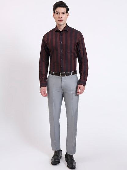 Maroon Striped Slim Fit Formal Shirt | JadeBlue Youth