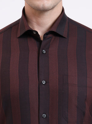 Maroon Striped Slim Fit Formal Shirt | JadeBlue Youth