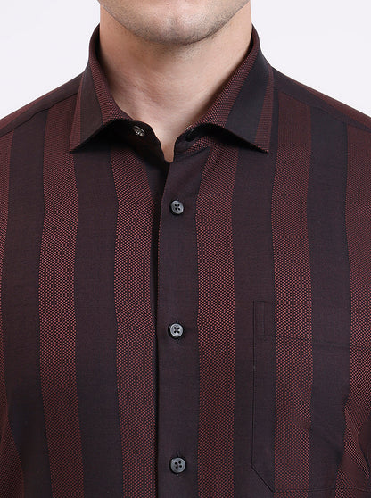 Maroon Striped Slim Fit Formal Shirt | JadeBlue Youth