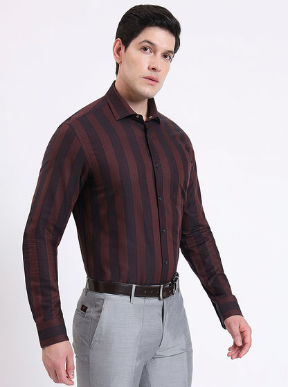 Maroon Striped Slim Fit Formal Shirt | JadeBlue Youth