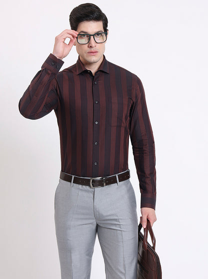 Maroon Striped Slim Fit Formal Shirt | JadeBlue Youth