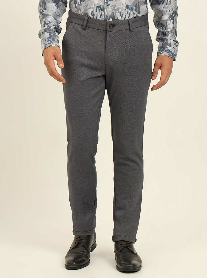 Grey Solid Venice Fit Casual Trouser | JadeBlue