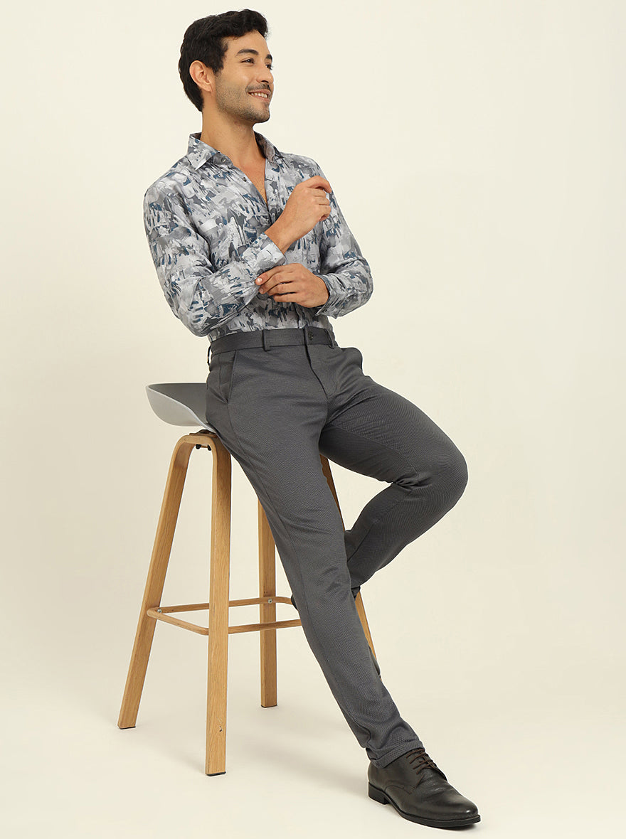 Grey Solid Venice Fit Casual Trouser | JadeBlue