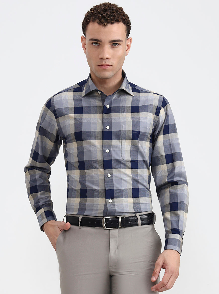 Fawn Checked Slim Fit Formal Shirt | Metal