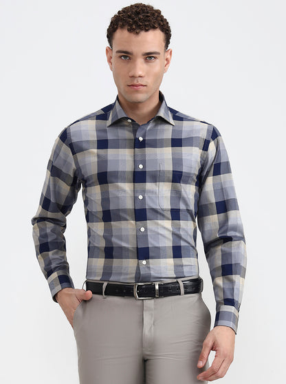 Fawn Checked Slim Fit Formal Shirt | Metal