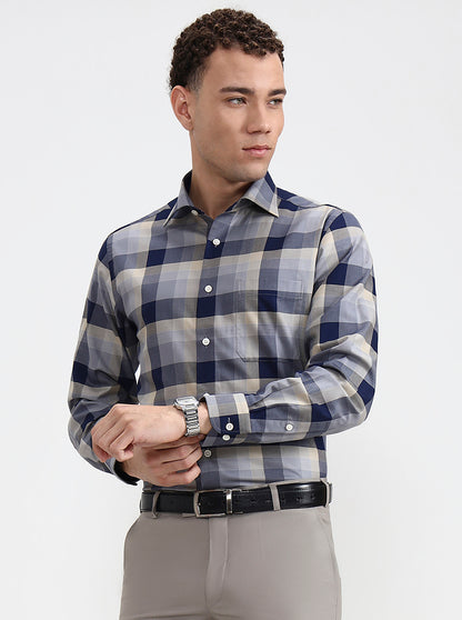 Fawn Checked Slim Fit Formal Shirt | Metal