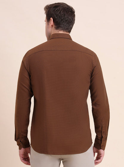 Brown Solid Tailored Fit Semi Casual Shirt | JadeBlue