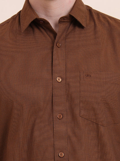 Brown Solid Tailored Fit Semi Casual Shirt | JadeBlue