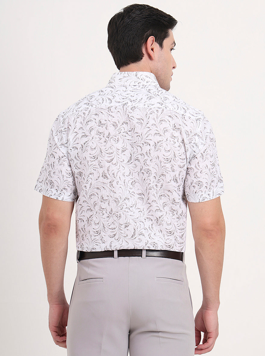 Grey & White Printed Regular Fit Formal Shirt | JadeBlue