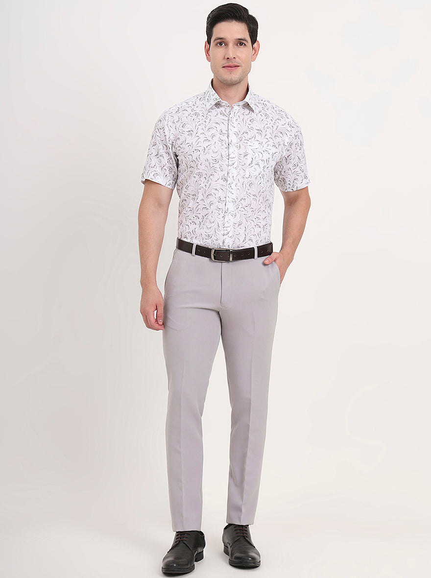 Grey & White Printed Regular Fit Formal Shirt | JadeBlue