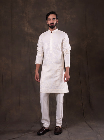 White Embroidered  Kurta Pajama | Virasana
