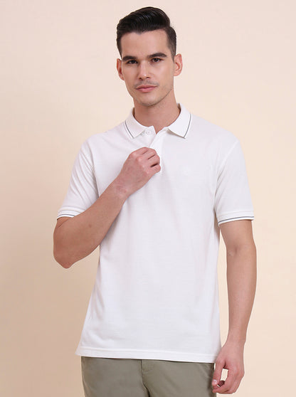 White Solid Slim Fit Polo T-Shirt | Greenfibre