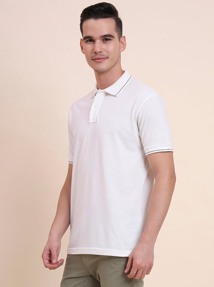 White Solid Slim Fit Polo T-Shirt | Greenfibre