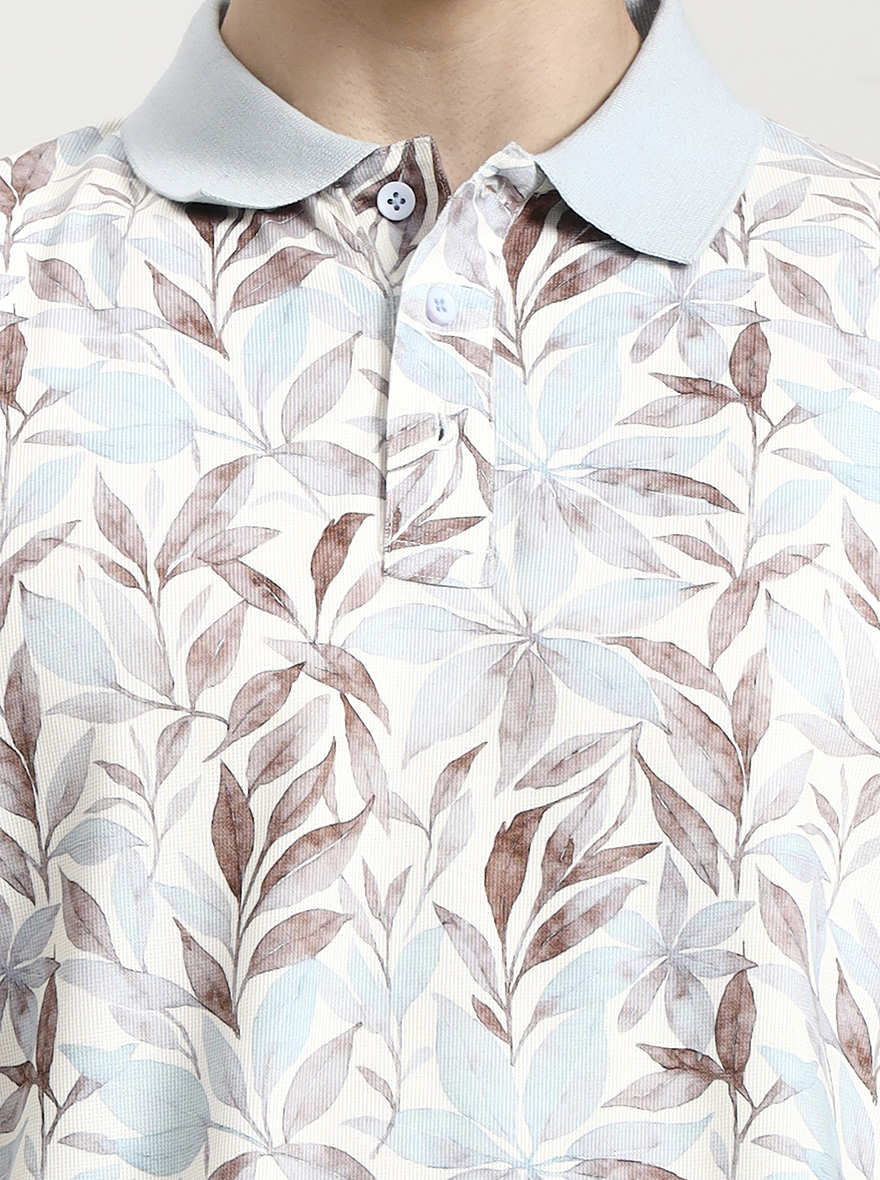Sky Blue Printed Slim Fit Polo T-Shirt | JadeBlue