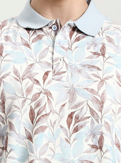 Sky Blue Printed Slim Fit Polo T-Shirt | JadeBlue
