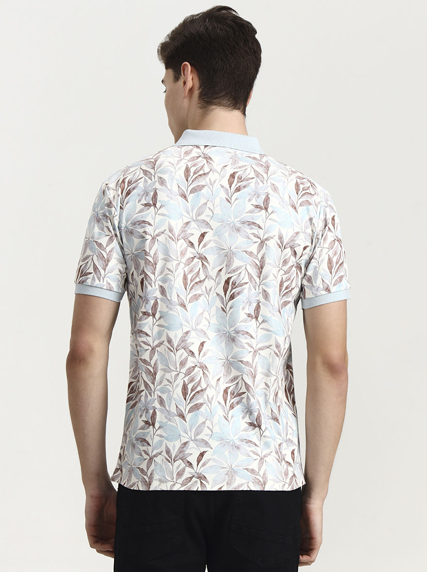 Sky Blue Printed Slim Fit Polo T-Shirt | JadeBlue