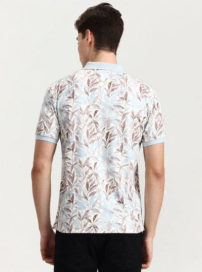 Sky Blue Printed Slim Fit Polo T-Shirt | JadeBlue