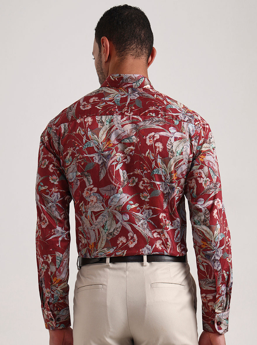 Maroon Printed Slim Fit Party Wear Shirt | Wyre