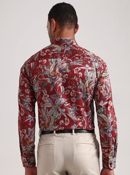 Maroon Printed Slim Fit Party Wear Shirt | Wyre