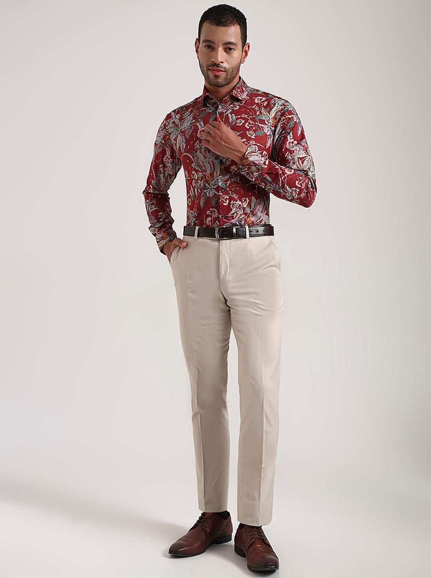 Maroon Printed Slim Fit Party Wear Shirt | Wyre