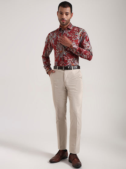Maroon Printed Slim Fit Party Wear Shirt | Wyre