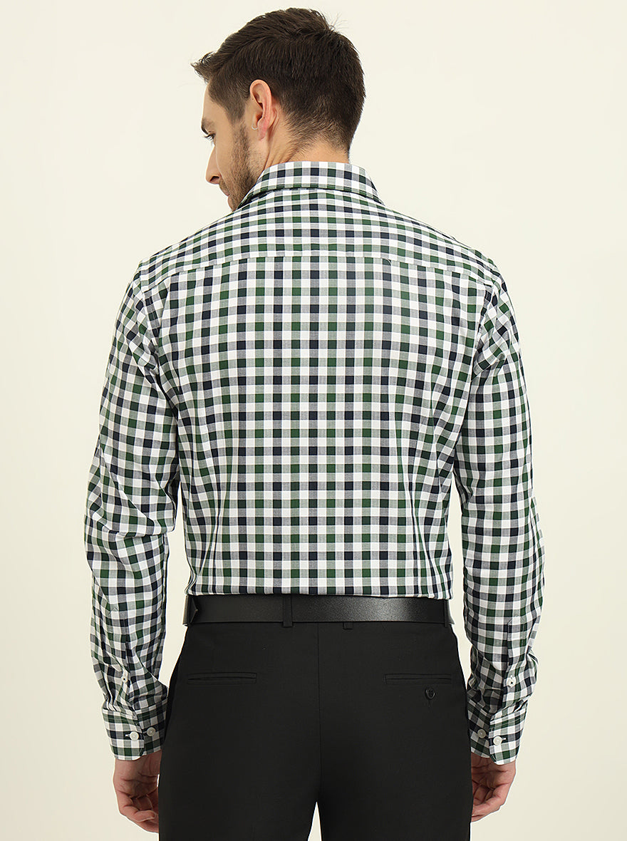 White & Green Checked Slim Fit Formal Shirt | JadeBlue Youth