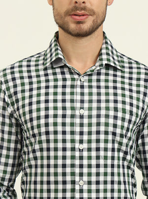 White & Green Checked Slim Fit Formal Shirt | JadeBlue Youth