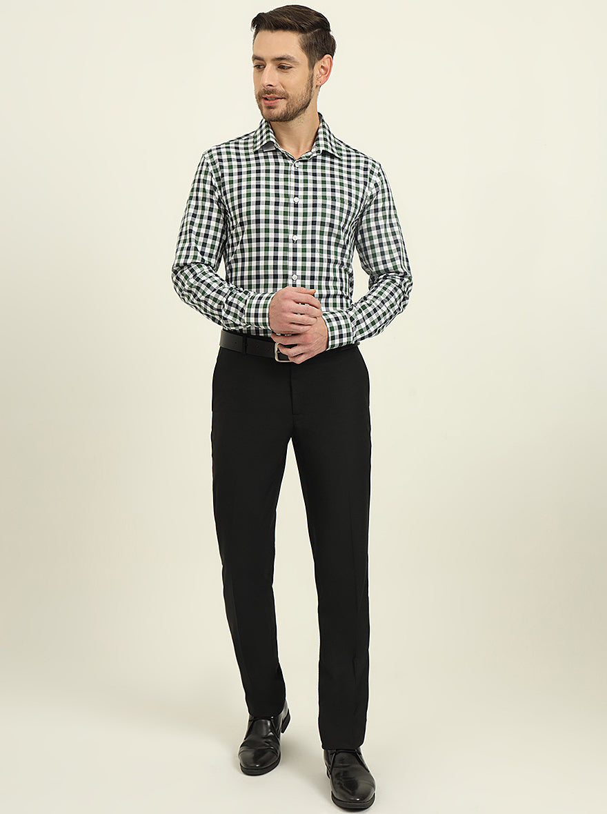 White & Green Checked Slim Fit Formal Shirt | JadeBlue Youth