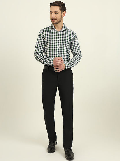 White & Green Checked Slim Fit Formal Shirt | JadeBlue Youth