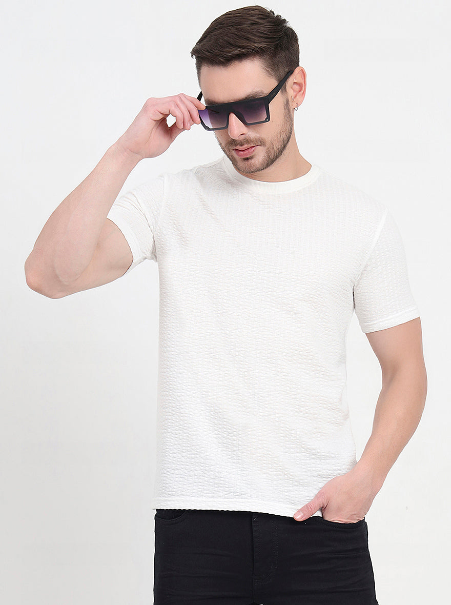 White Solid Slim Fit T-Shirt | JadeBlue