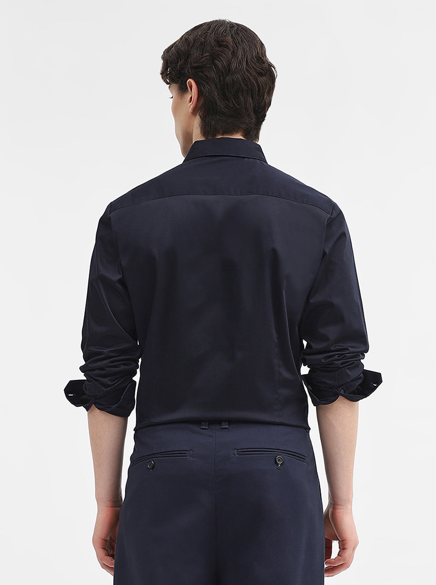 Navy Blue Solid Slim Fit Casual Shirt | JadeBlue
