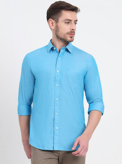 Ocean Blue Solid Smart Fit Semi Casual Shirt | JadeBlue