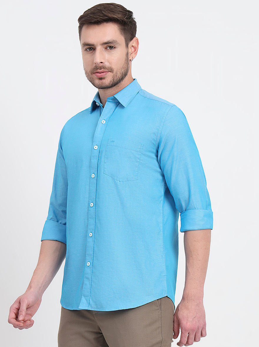Ocean Blue Solid Smart Fit Semi Casual Shirt | JadeBlue