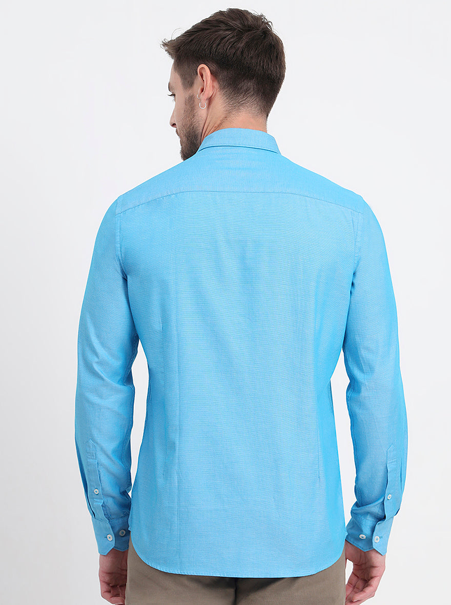 Ocean Blue Solid Smart Fit Semi Casual Shirt | JadeBlue