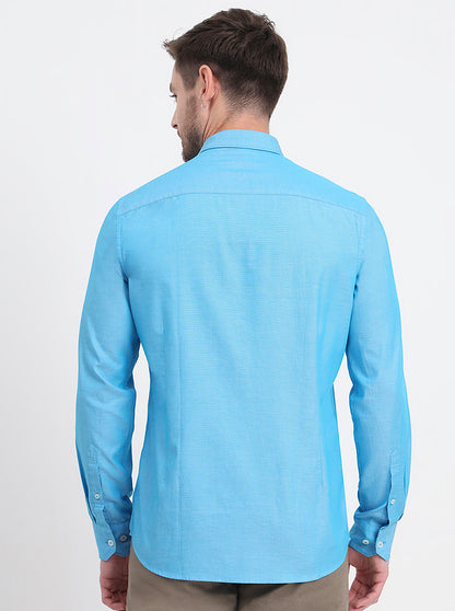 Ocean Blue Solid Smart Fit Semi Casual Shirt | JadeBlue
