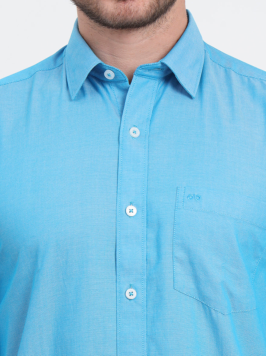Ocean Blue Solid Smart Fit Semi Casual Shirt | JadeBlue