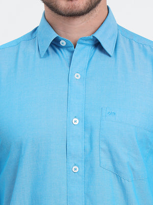 Ocean Blue Solid Smart Fit Semi Casual Shirt | JadeBlue