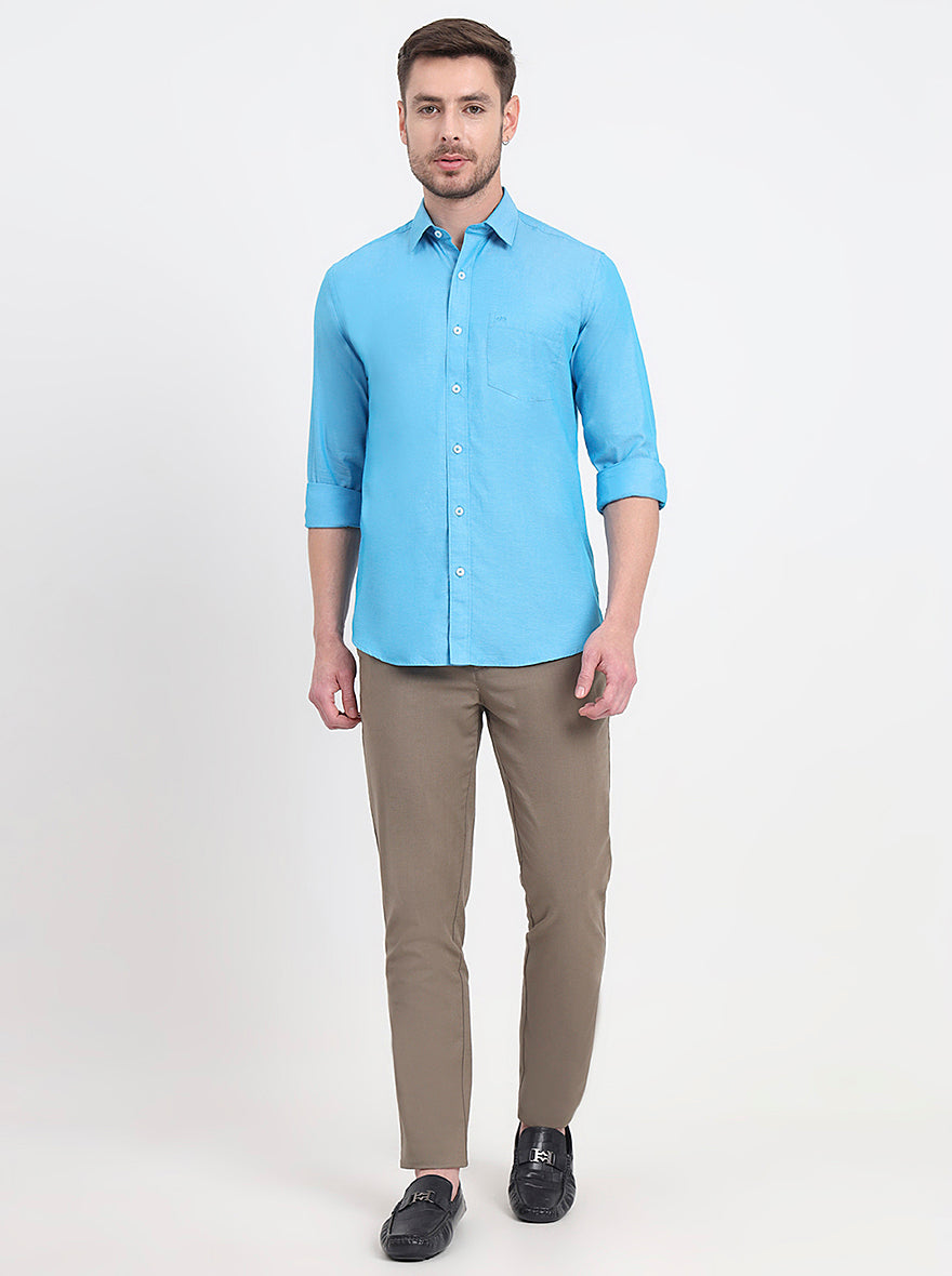 Ocean Blue Solid Smart Fit Semi Casual Shirt | JadeBlue