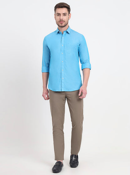 Ocean Blue Solid Smart Fit Semi Casual Shirt | JadeBlue