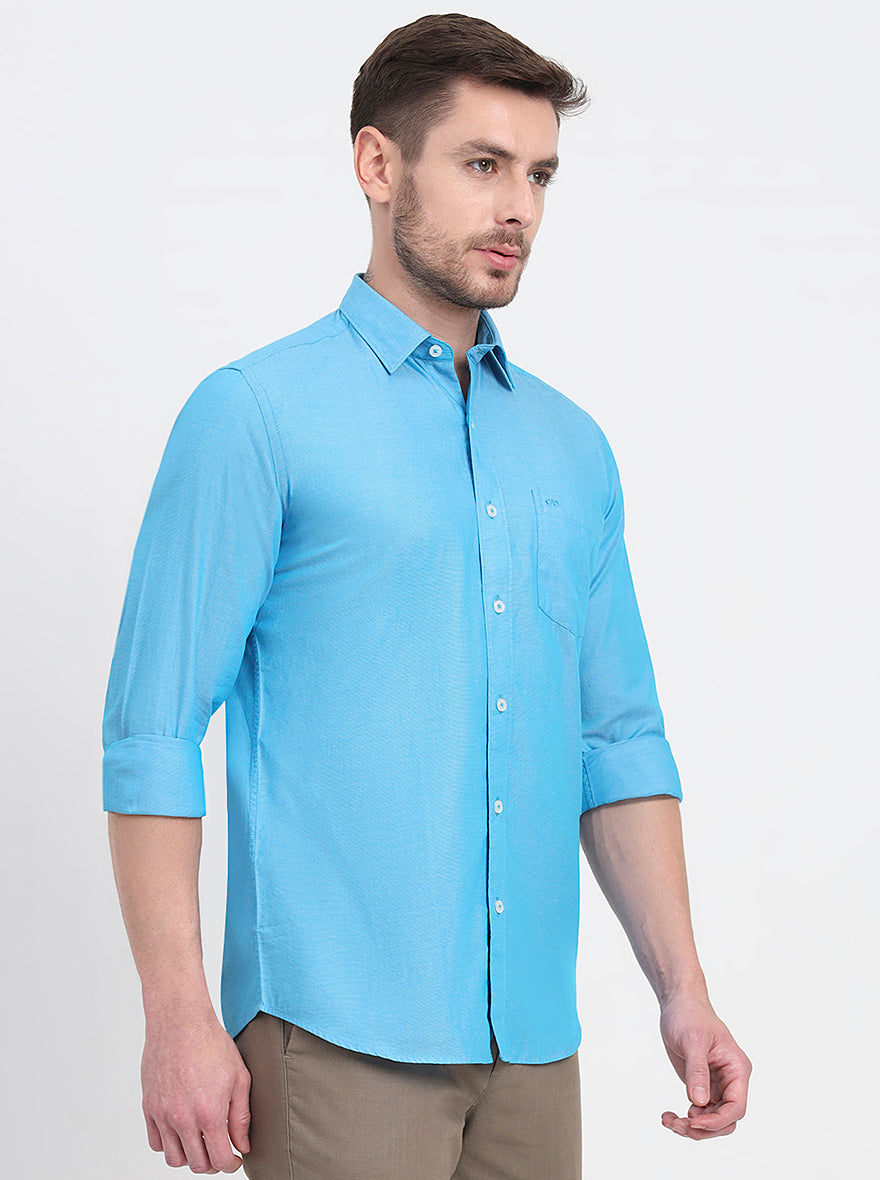 Ocean Blue Solid Smart Fit Semi Casual Shirt | JadeBlue