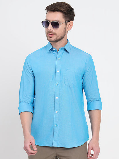 Ocean Blue Solid Smart Fit Semi Casual Shirt | JadeBlue