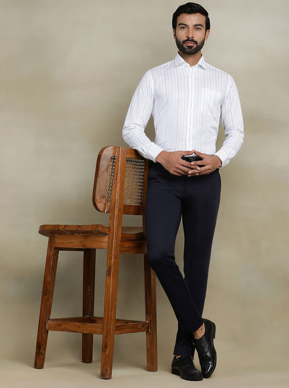 White Striped Slim fit Formal Shirt | Metal