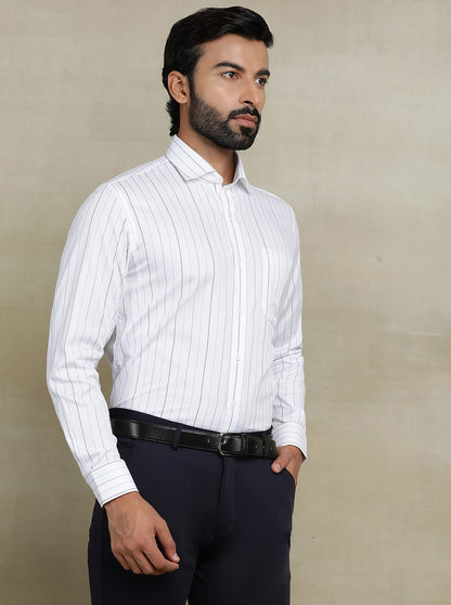 White Striped Slim fit Formal Shirt | Metal