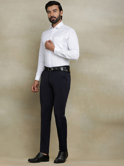 White Striped Slim fit Formal Shirt | Metal