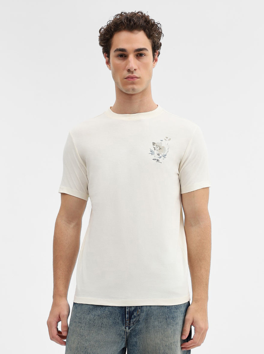 White Printed Slim Fit T-Shirt | Greenfibre